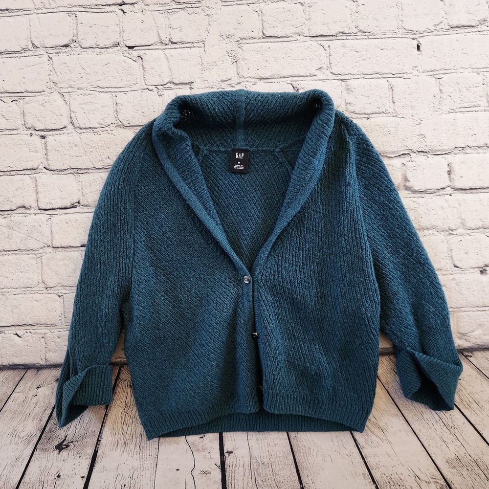 Gap Womens Teal Blue Wool Blend Shawl Collar Cardigan Sweater Vintage Medium